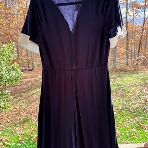 VENUS Navy Blue Maxi Dress with White Trim Shirt Dress Open Front
